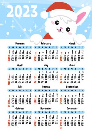 Vector Calendar 2023 with character cute rabbit