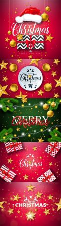 Happy new year 2023 illustration with gold number and falling confetti on shiny red background