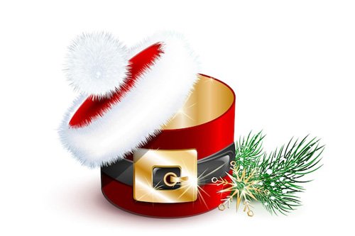 Christmas winter round gift box, looking like santa claus with santa hat and belt isolated
