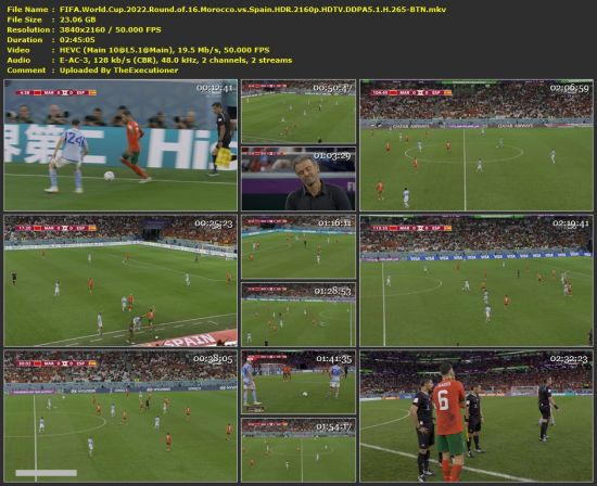 FIFA World Cup 2022 Round of 16 Morocco vs Spain HDR 2160p HDTV DDPA5 1 H 265-BTN