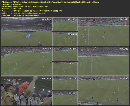 FIFA World Cup 2022 Round Of 16 Argentina Vs Australia 2160p 4K HDR10 UHD-SC