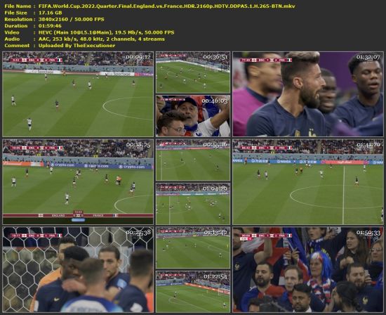 FIFA World Cup 2022 Quarter Final England vs France HDR 2160p HDTV DDPA5 1 H 265-BTN