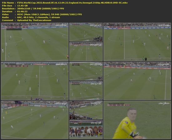 FIFA World Cup 2022 Round Of 16 England Vs Senegal 2160p 4K HDR10 UHD-SC