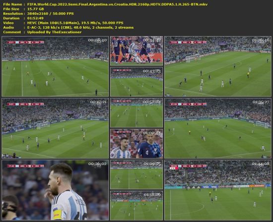 FIFA World Cup 2022 Semi Final Argentina vs Croatia HDR 2160p HDTV DDPA5 1 H 265-BTN