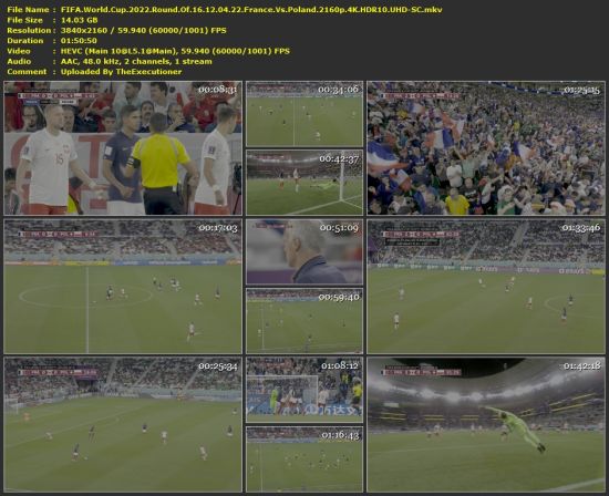 FIFA World Cup 2022 Round Of 16 France Vs Poland 2160p 4K HDR10 UHD-SC