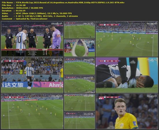 FIFA World Cup 2022 Round of 16 Argentina vs Australia HDR 2160p HDTV DDPA5 1 H 265-BTN