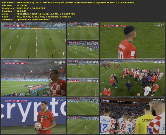 FIFA World Cup 2022 Third Place Play off Croatia vs Morocco HDR 2160p HDTV DDPA5 1 H 265-BTN