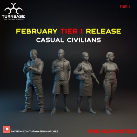 TurnBase Miniatures – Wargames – Casual Civilians Tier 1-3 – 3D Print Model