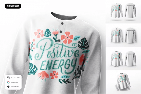 Crew Neck Henley Shirt Mockup