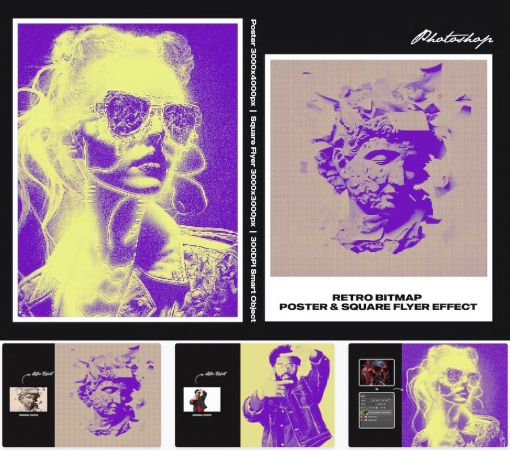 Retro Bitmap Square And Poster Effect