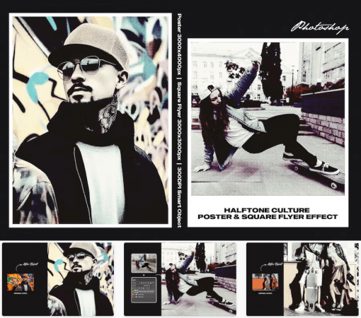 Halftone Culture Square and Poster Effect