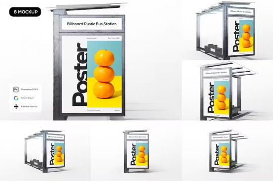 Billboard on Rustic Bus Station Mockup