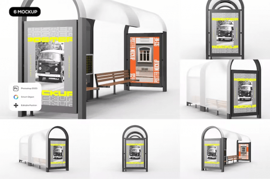 Bus Stop Poster Billboard Mockup U5K7Y8B