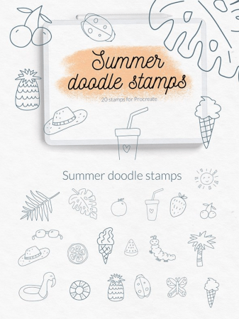 CreativeMarket - Summer doodle stamps brushes - 16531468