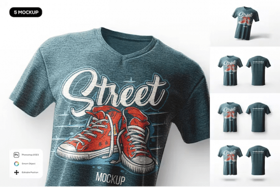 Male V-Neck T-Shirt Mockup
