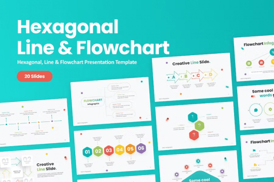 Hexagonal, Line &amp; Flowchart PowerPoint Template UFQ6WB6