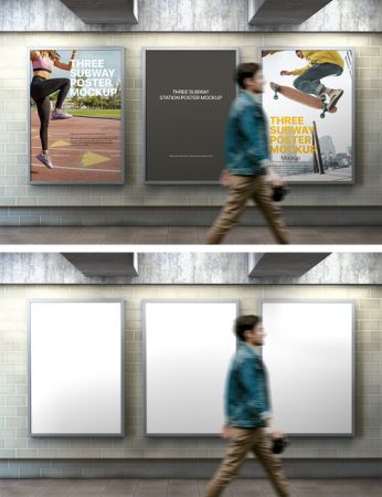 Subway Station Posters PSD Mockups Templates