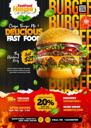 Fast Food Restaurant Flyer PSD TemplateA4
