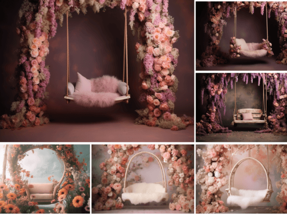 Swing with Flowers Photo Backdrop JPG