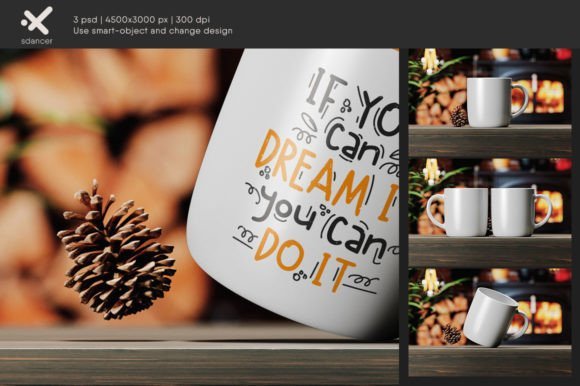 Coffee Mug on a Wooden Table Mockup - 26704481