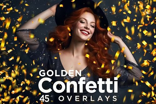 45 Golden Confetti Photoshop Overlays, Glitter - 4LGLX54