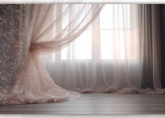 12 White &amp; Pink Curtains Photo Backdrop