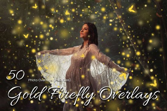 50 Gold Firefly Photoshop Overlays - 31386467