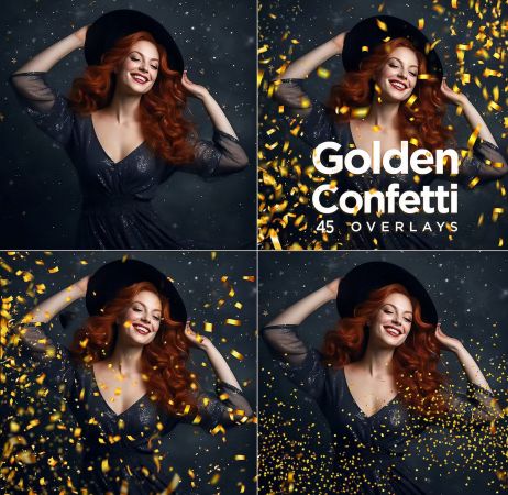 45 Golden Confetti Photoshop Overlays, Glitter - 4LGLX54