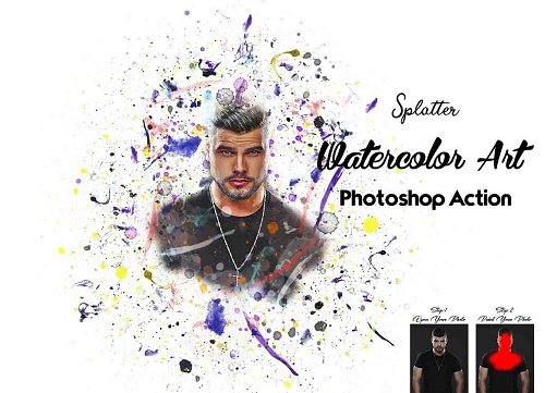 Splatter Watercolor Art Ps Action - 42224486