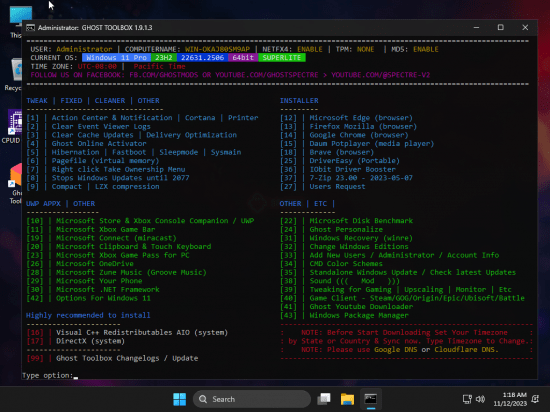 Windows 11 Pro Lite 23H2 Build 22631.2715 x64 November 2023 Ghost Spectre