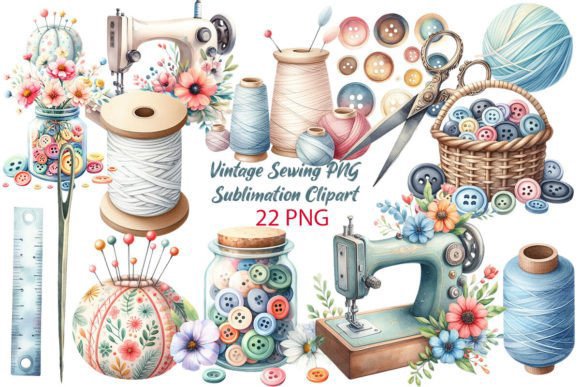 Vintage Sewing PNG Cliparts Collection