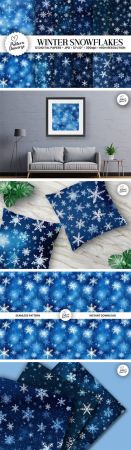 12 Blue Winter Snowflakes Seamless Patterns
